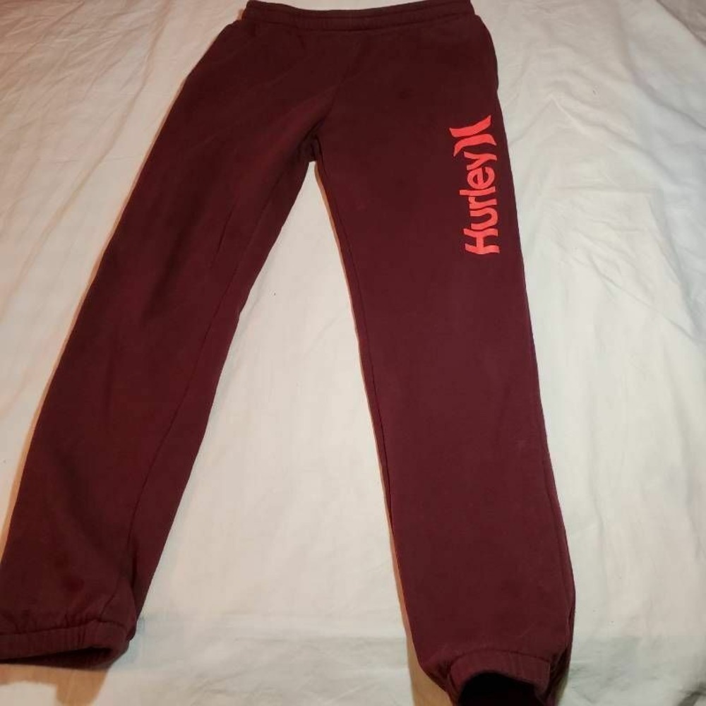 Hurley Mens Activewear Jogger Pants Maroon Pockets Drawstring Elastic Waist L